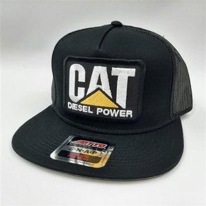 CATERPILLAR Retro Diesel Power Embroidered Patch Flat Bill Trucker Mesh Cap Hat
